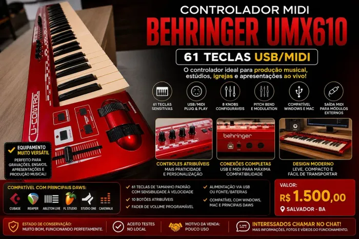 ? CONTROLADOR MIDI BEHRINGER UMX610 - 61 TECLAS USB/MIDI ?