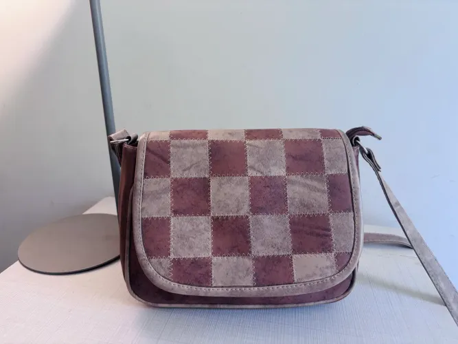 bolsa de couro legítimo artesanal xadrez