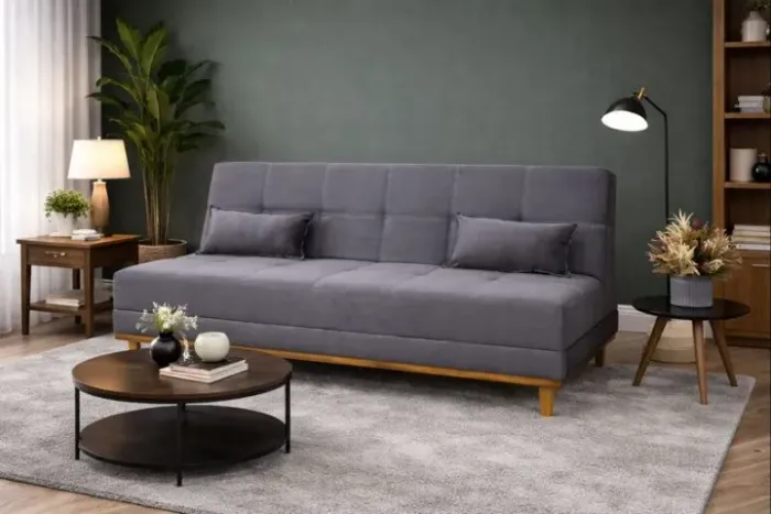 Sofá Cama Madri Veludo Cinza. Pronta Entrega. 0202