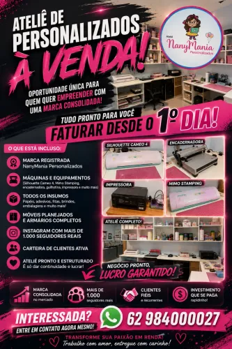 ATELIÊ DE PERSONALIZADOS COMPLETO À VENDA!