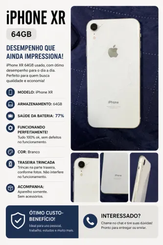 iPhone XR 64GB Branco Usado - Funcionando Perfeitamente | 77% de Bateria