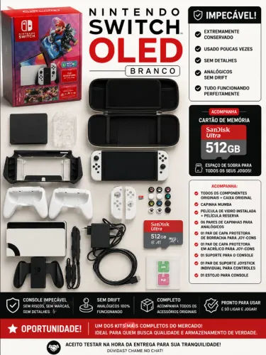 Nintendo Switch OLED Branco - Impecável | 512GB | Completo + Extras APENAS VENDA