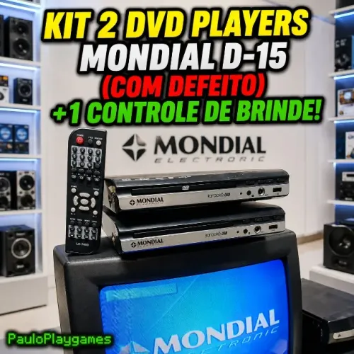 Kit 2 DVD (COM DEFEITO) Players Mondial D-15 com 1 controle remoto de brinde