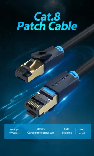 Cabo de Rede Cat8 2 Metros 40Gbps Vention Mais Velocidade e Estabilidade