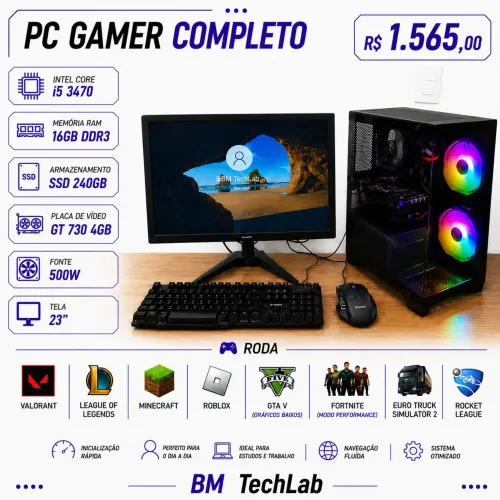 PC Gamer Completo | Intel Core i5-3470 | GT 730 4GB | 16GB RAM | SSD 240GB