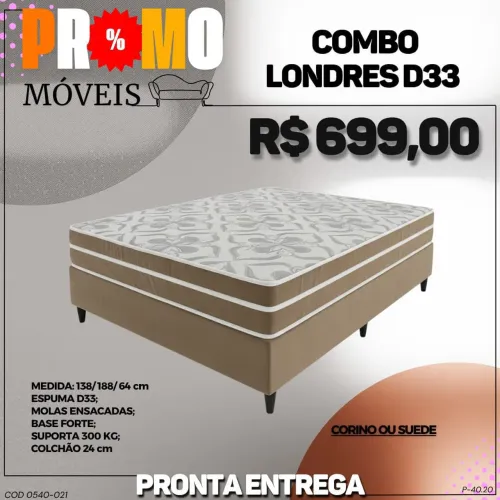 BASE BOX + COLCHÃO CASAL MOLAS D33 - DIRETO DE FÁBRICA