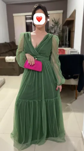 Vestido festa verde oliva
