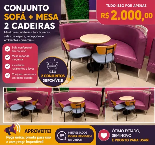     ? ÚLTIMOS CONJUNTOS! Sofá + Mesa + 2 Cadeiras