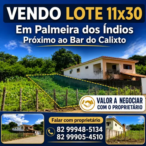 TERRENO DE 330 M² À VENDA - ÓTIMA OPORTUNIDADE DE INVESTIMENTO EM PALMEIRA DOS ÍNDIOS