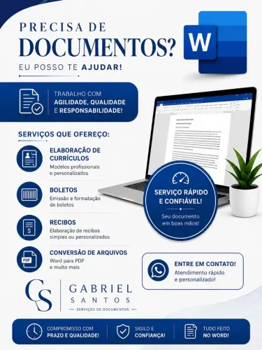 Faço documentos com profissionalidade!! Faço também planilhas se for ao caso!