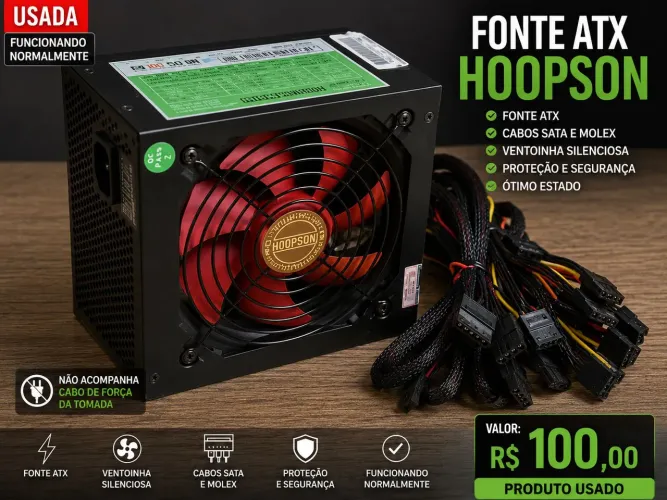 Fonte ATX Hoopson Gamer Funcionando 100% com Cabos SATA