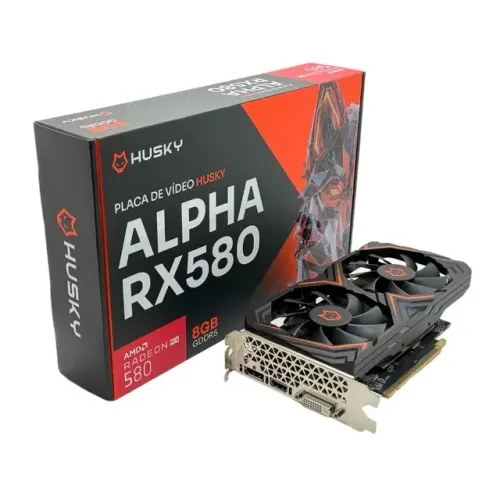 Placa De Vídeo Husky Alpha RX 580, AMD, 8GB, GDDR5, 256-Bit, HDMI, DVI, DisplayPort