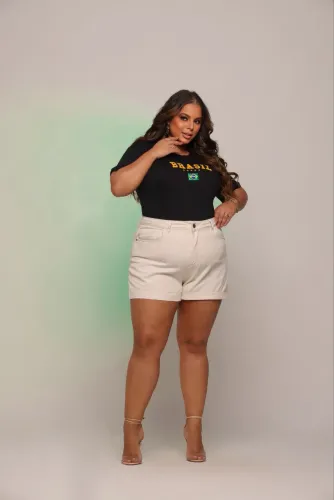 Camiseta Brasil Feminina Plus Size Bordada G1 G2 G3 100% Algodão 