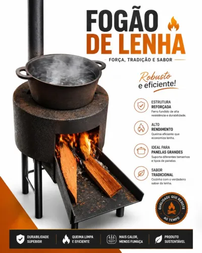 FOGÃO DE LENHA DE AÇO CARBONO REFORÇADO