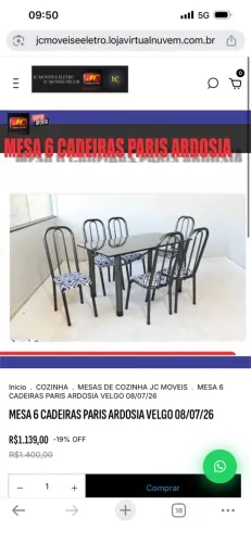 MESA 6 CADEIRAS TAMPO ARDOSIA PARIS