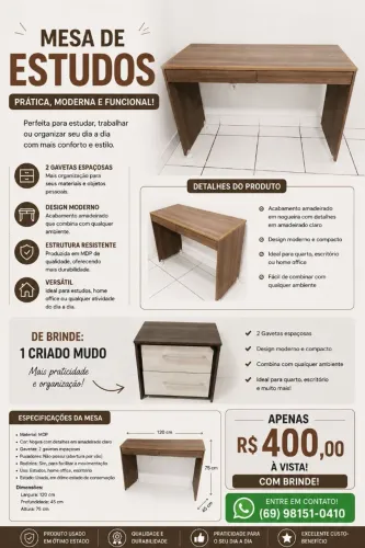 MESA DE ESTUDOS + CRIADO MUDO