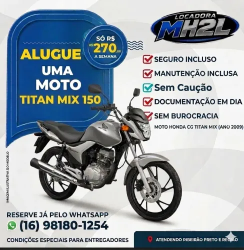 Aluguel de moto - 270,00 a semana