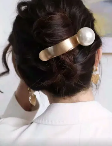 2x Grampos de Cabelo Simples de Metal com Pérola Grande<br>Para Penteado Elegante