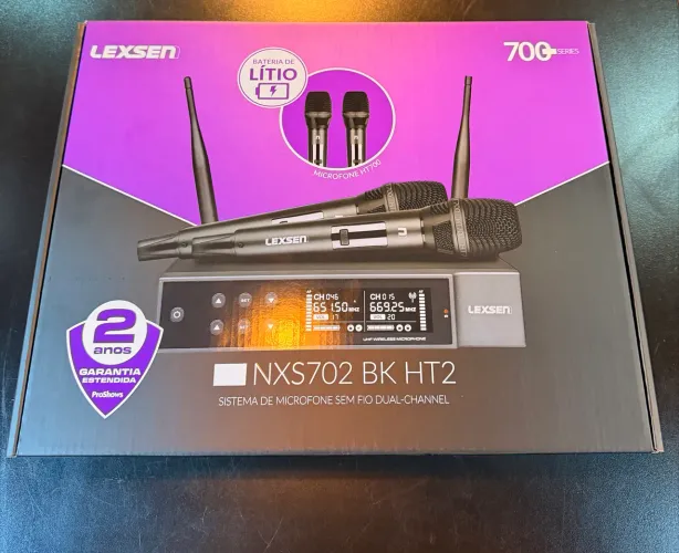 Microfone Sem Fio Duplo Lexsen NXS702 UHF Recarregável Novo