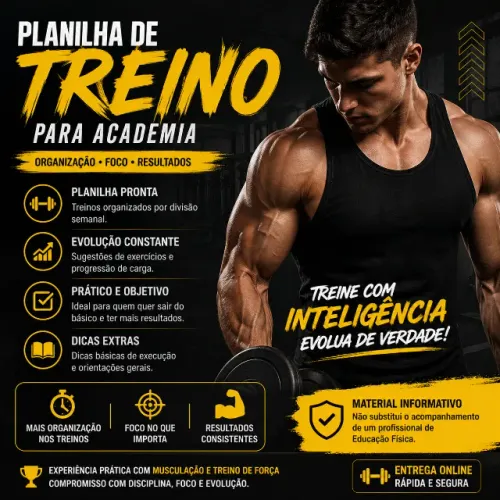 PLANILHA DE TREINO PARA ACADEMIA (INICIANTE / INTERMEDIÁRIO)