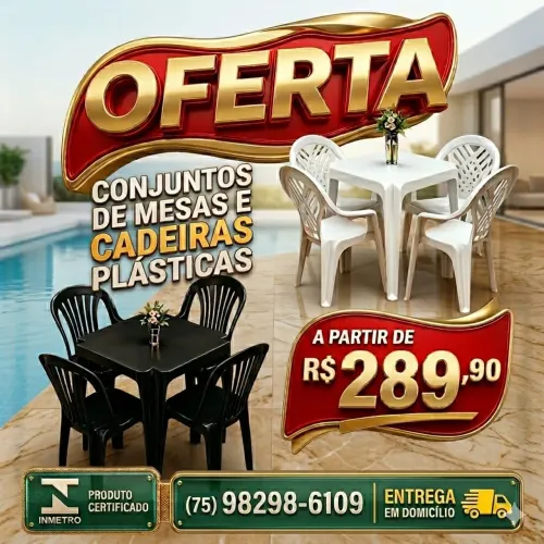 Conjuntos de mesas e cadeiras plásticas - Oferta