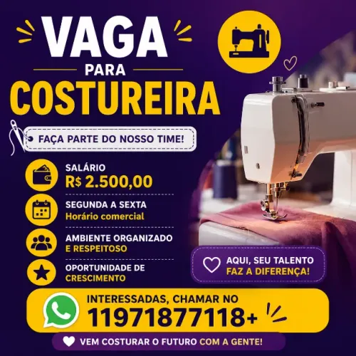 VAGA PARA COSTUREIRA