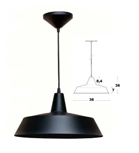 Pendente Industrial Lojas Luz Alumínio Preto Soquete E27 18cm Diâmetro 36cm