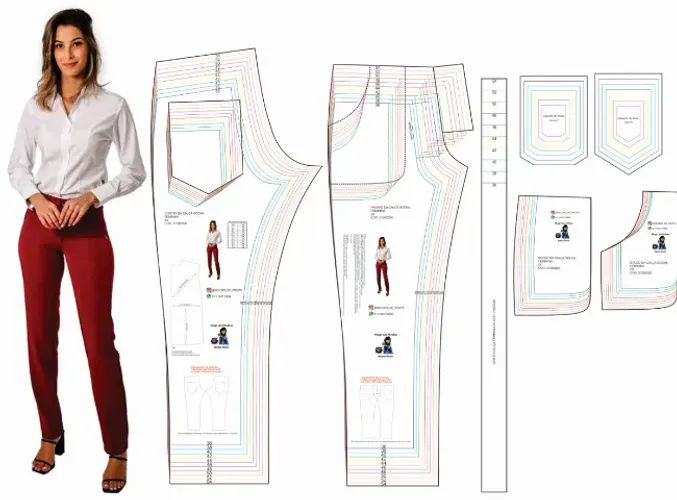 MOLDE GABARITO CORTE E COSTURA CALÇA FEMININA