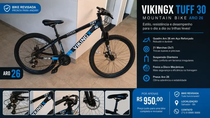 Bicicleta VikingX Tuff 30 Aro 26 - 21 Marchas - Freio a Disco