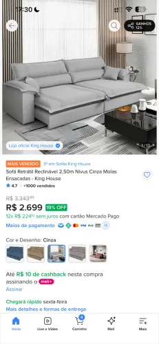 Sofá Retrátil e Reclinável Nivus 2,50m