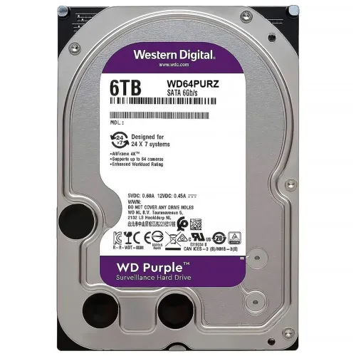 Hd Interno 6tb Wd Purple Sata 3,5 64mb De Cache 5400rpm