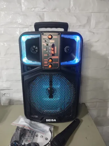 Caixa de Som Grande Seisa Com Microfone Karaoke 