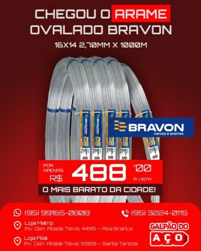 Arame Ovalado 16x14 2,70mm x 1000m BRAVON (36kg)