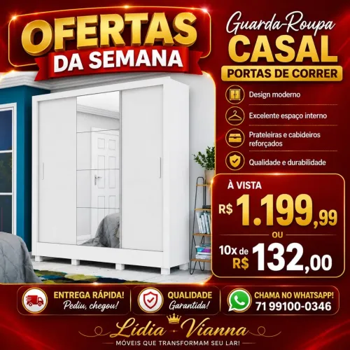 Guarda roupa casal portas de correr frete grátis entrego hoje R$ 1.199,99 a vista 