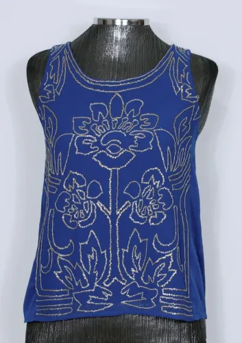 Blusa regata feminina azul royal bordado floral Yoana Baraschi - Veste PP - Ref. 5397