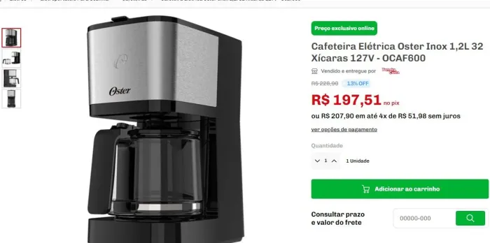 Cafeteira Oster 32 xic 1,2 L 