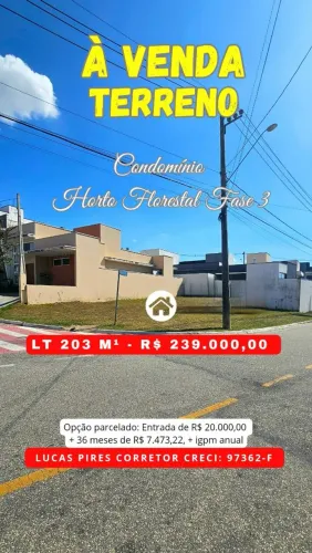 Terreno plano de esquina no Condomínio Horto Florestal Fase 3