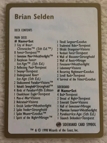 MAGIC THE GATHERING 1998 Wolrd Championship Seattle Brian Selden