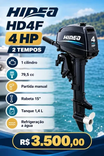 Motor de Popa Hidea 4 HP 2 tempos Novo - HD4F