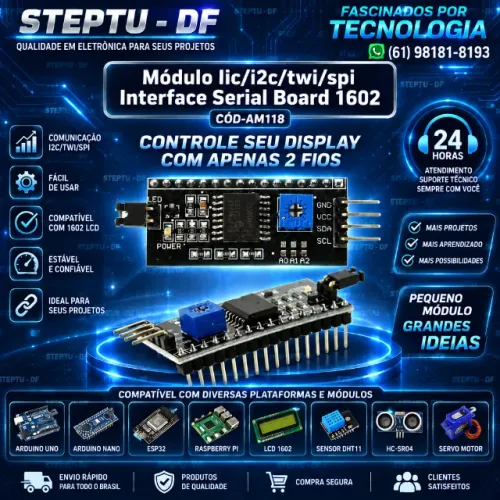 Módulo  Iic/i2c/twi/spi Interface Serial Board 1602 Arduino Automação Robotica COD-AM118  
