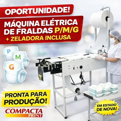 Máquina Elétrica de Fraldas P/M/G + Zeladora Inclusa - Pronta para Produção