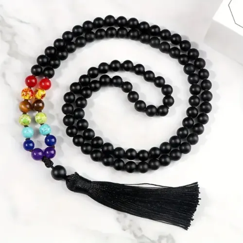 Colar Luxo Japamala Tassel Pedras Naturais 108 Contas 8mm Terço Budista Ho´oponopono