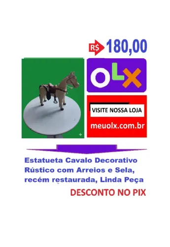 Estatueta de Cavalo Decorativo Rústico com Arreios e Sela, Restaurada, Seminovo.