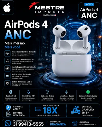 AirPods 4 ANC Apple Cancelamento Ativo de Ruído Garantia Apple