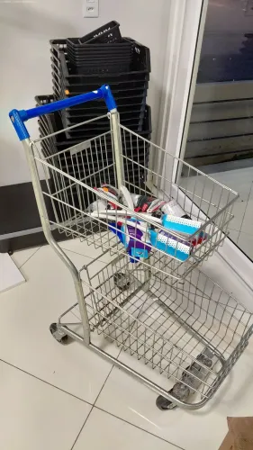 Carrinho Supermercado 50 Litros. Duas unidades por 480,00 reais.