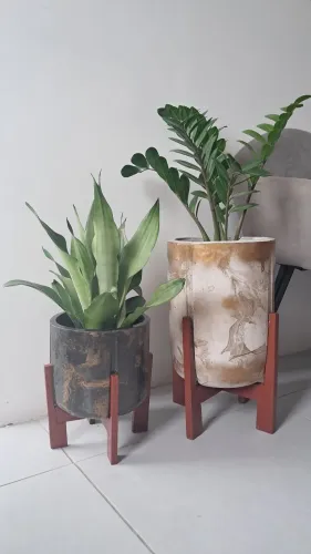 Vasos com base de madeira