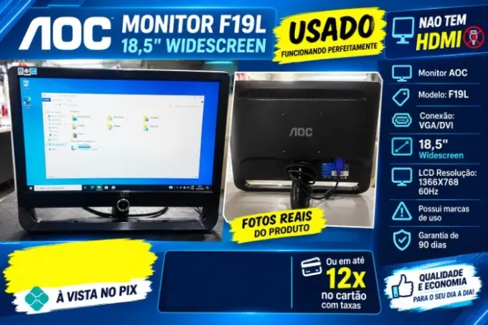 Monitor Aoc F19l 18,5 - Vga/dvi - Base Fixa usado