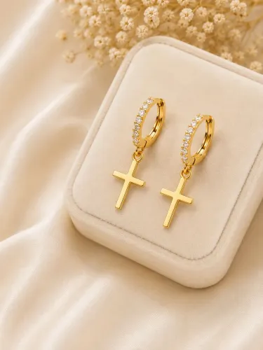 Brincos Crucifixo em ouro 18k 750