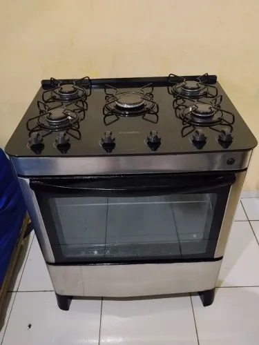 Fogão 5 bocas mesa de vidro inox