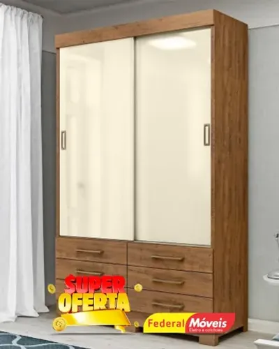 Guarda Roupa 2 Portas de Correr 6 Gavetas Espelho Direto da Fabrica Promoção